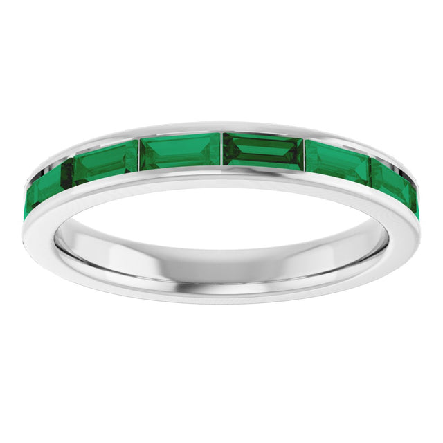14K Gold Lab-Grown Emerald Straight Baguette Stackable Ring - White Gold - view 3