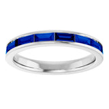 14K Gold Natural Blue Sapphire Straight Baguette Stackable Ring - White Gold - view 3