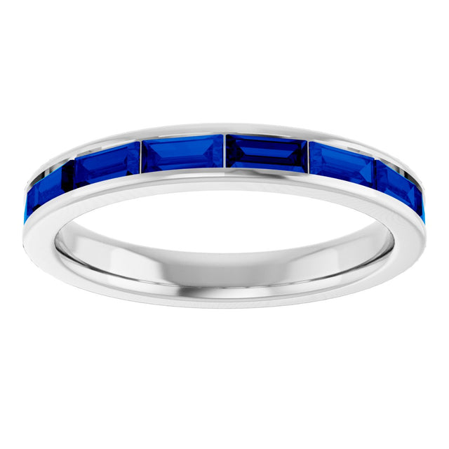 14K Gold Natural Blue Sapphire Straight Baguette Stackable Ring - White Gold - view 3