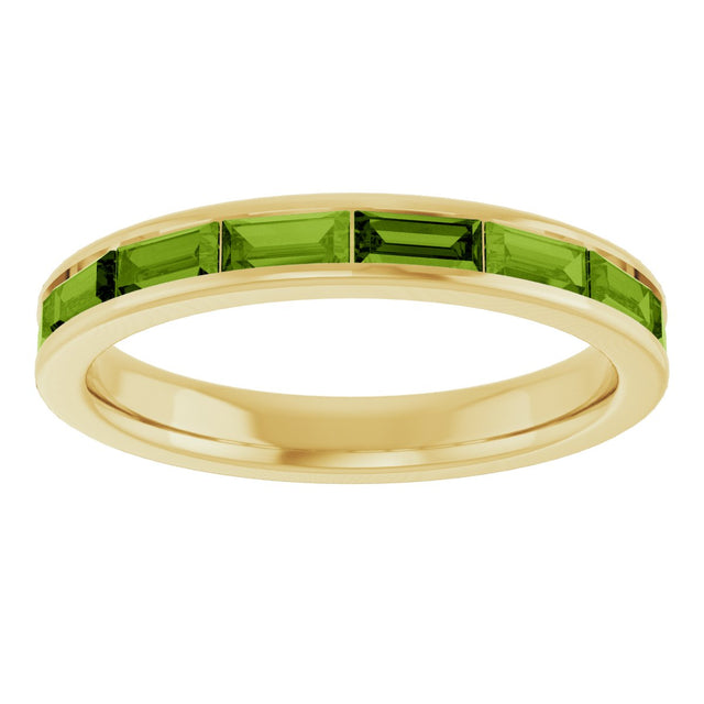 14K Gold Natural Peridot Straight Baguette Stackable Ring - Yellow Gold - view 3