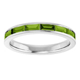 14K Gold Natural Peridot Straight Baguette Stackable Ring - White Gold - view 3