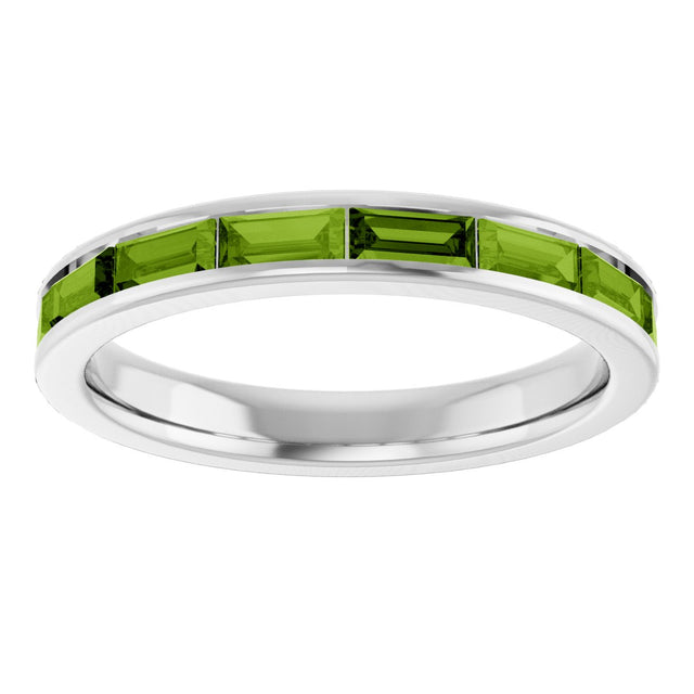 14K Gold Natural Peridot Straight Baguette Stackable Ring - White Gold - view 3