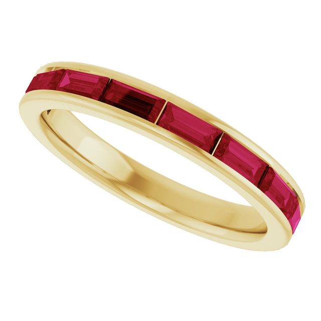14K Gold Natural Ruby Straight Baguette Stackable Ring - Yellow Gold - view 5