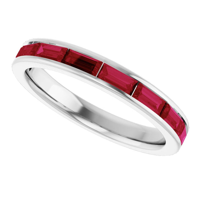 14K Gold Lab-Grown Ruby Straight Baguette Stackable Ring - White Gold - view 5