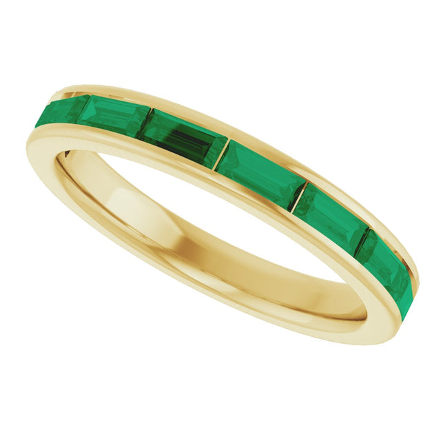 14K Gold Natural Emerald Straight Baguette Stackable Ring - Yellow Gold - view 5