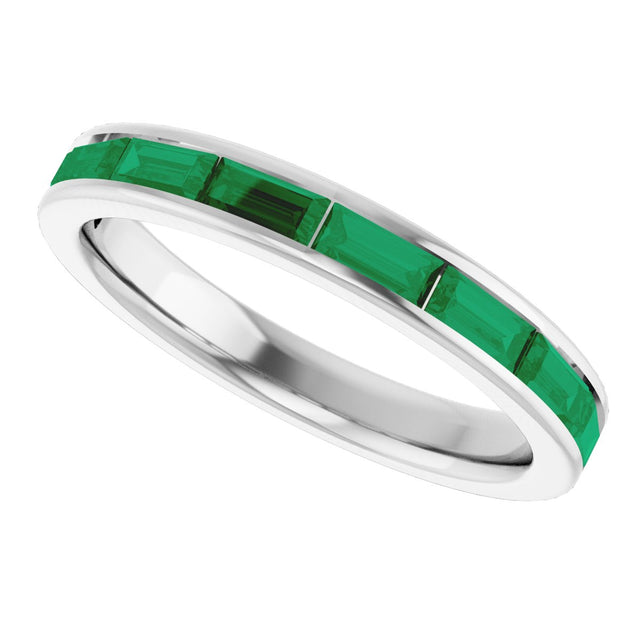 14K Gold Natural Emerald Straight Baguette Stackable Ring - White Gold - view 5