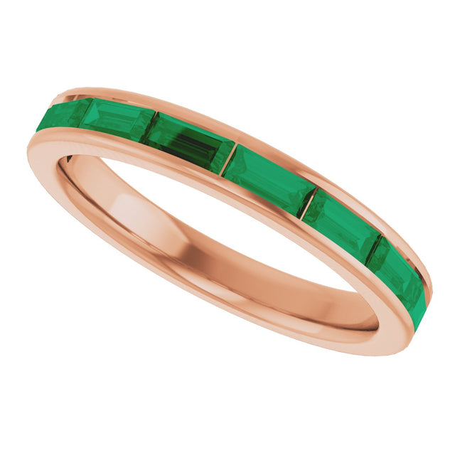 14K Gold Lab-Grown Emerald Straight Baguette Stackable Ring - Rose Gold - view 5