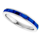 14K Gold Natural Blue Sapphire Straight Baguette Stackable Ring - White Gold - view 5