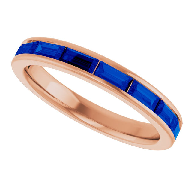 14K Gold Lab-Grown Blue Sapphire Straight Baguette Stackable Ring - Rose Gold - view 5