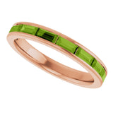 14K Gold Natural Peridot Straight Baguette Stackable Ring - Rose Gold - view 5