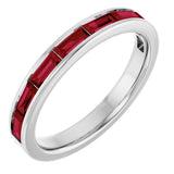 14K Gold Natural Ruby Straight Baguette Stackable Ring - White Gold