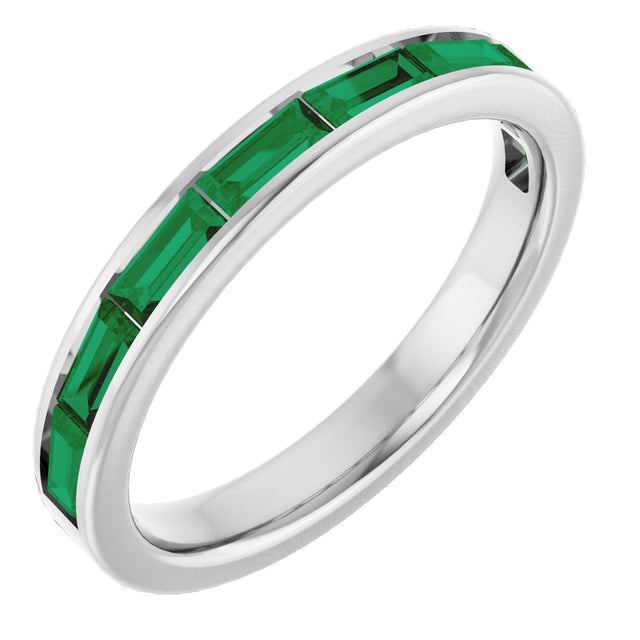 14K Gold Lab-Grown Emerald Straight Baguette Stackable Ring - White Gold