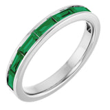 14K Gold Natural Emerald Straight Baguette Stackable Ring - White Gold