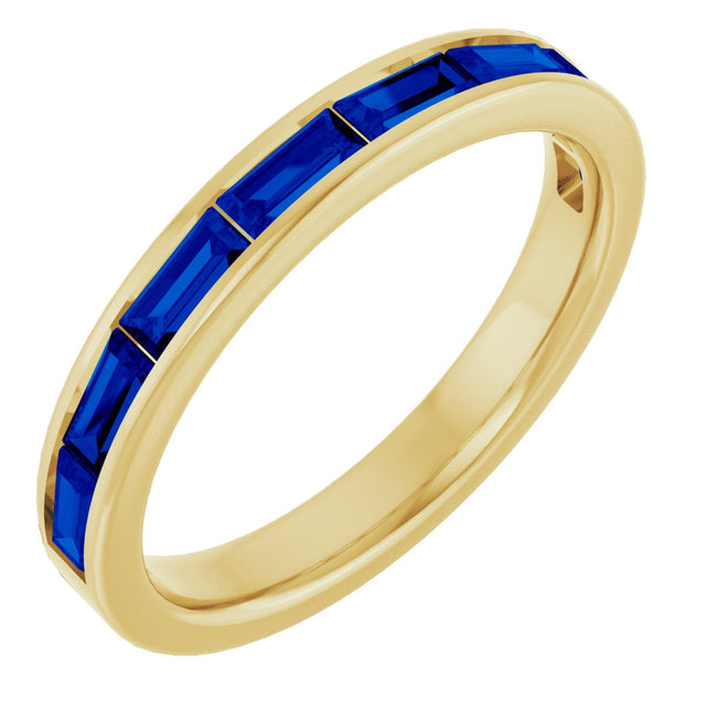 14K Gold Natural Blue Sapphire Straight Baguette Stackable Ring - Yellow Gold