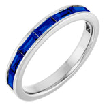 14K Gold Natural Blue Sapphire Straight Baguette Stackable Ring - White Gold