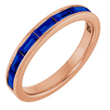 14K Gold Natural Blue Sapphire Straight Baguette Stackable Ring - Rose Gold