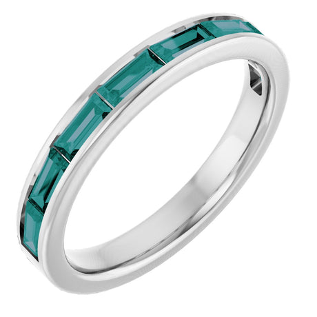 14K Gold Lab-Grown Alexandrite Straight Baguette Stackable Ring - White Gold