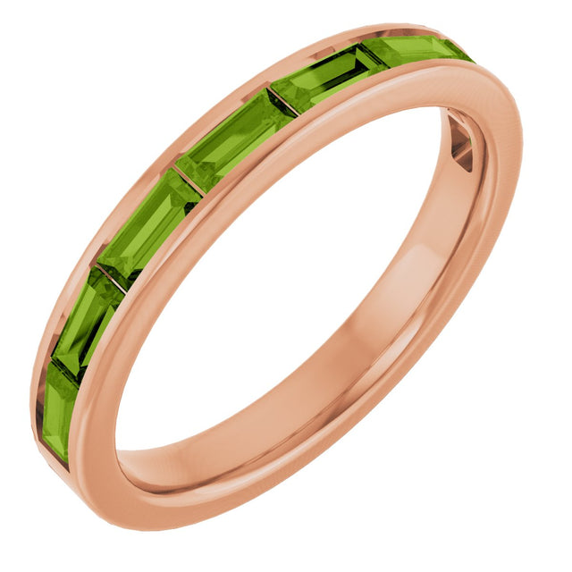 14K Gold Natural Peridot Straight Baguette Stackable Ring - Rose Gold
