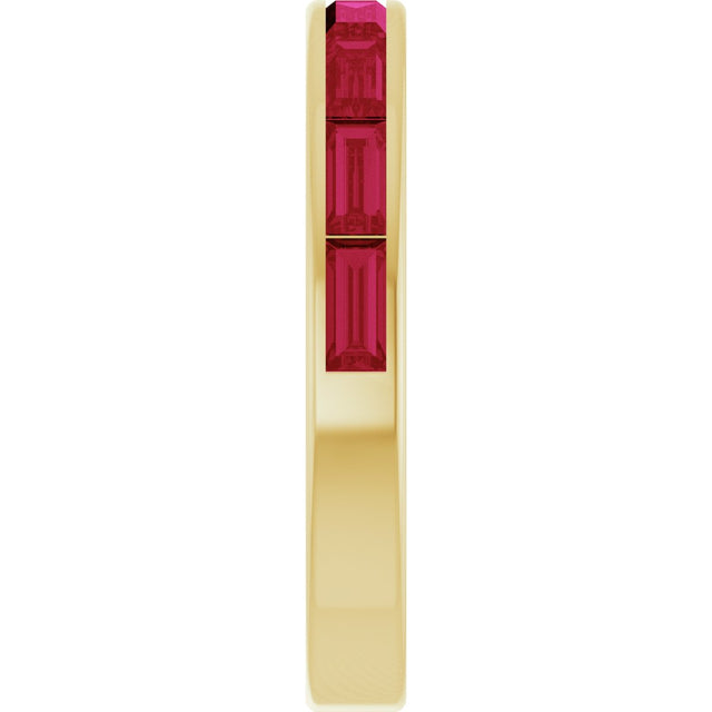 14K Gold Lab-Grown Ruby Straight Baguette Stackable Ring - Yellow Gold - view 4