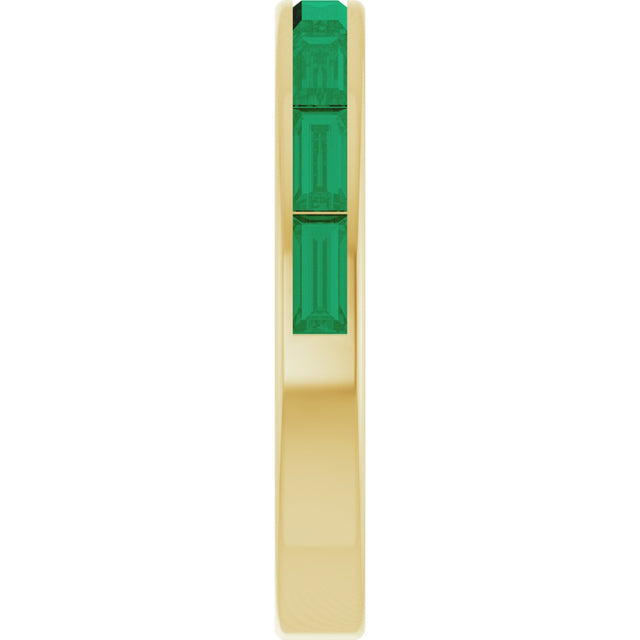 14K Gold Natural Emerald Straight Baguette Stackable Ring - Yellow Gold - view 4