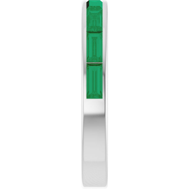 14K Gold Natural Emerald Straight Baguette Stackable Ring - White Gold - view 4