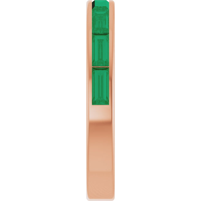 14K Gold Lab-Grown Emerald Straight Baguette Stackable Ring - Rose Gold - view 3