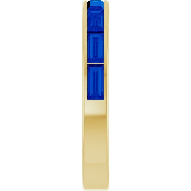 14K Gold Lab-Grown Blue Sapphire Straight Baguette Stackable Ring - Yellow Gold - view 4