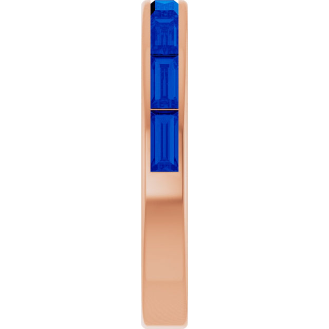 14K Gold Lab-Grown Blue Sapphire Straight Baguette Stackable Ring - Rose Gold - view 3