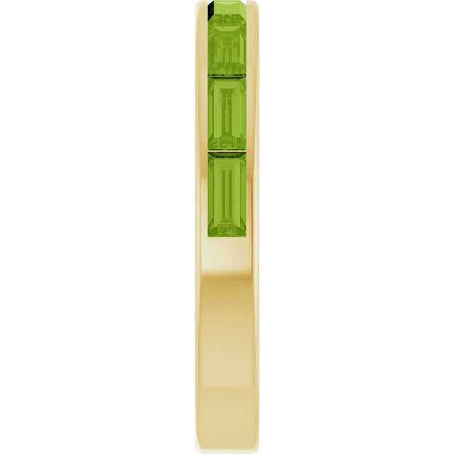 14K Gold Natural Peridot Straight Baguette Stackable Ring - Yellow Gold - view 4