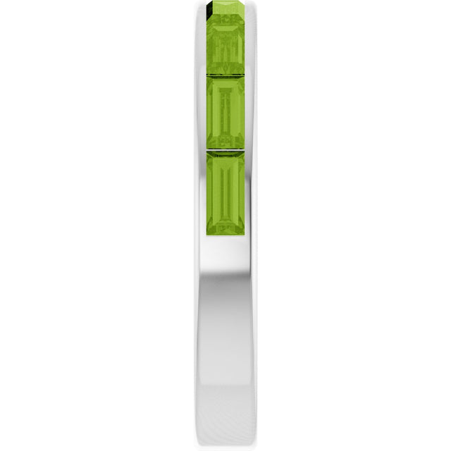 14K Gold Natural Peridot Straight Baguette Stackable Ring - White Gold - view 4