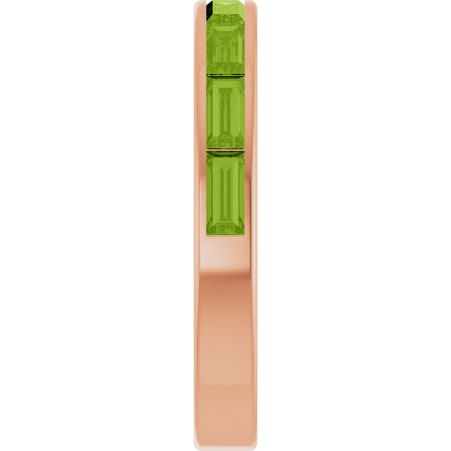 14K Gold Natural Peridot Straight Baguette Stackable Ring - Rose Gold - view 4