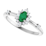 Platinum Oval Natural Emerald Halo-Style Ring - view 15
