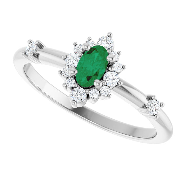 Platinum Oval Natural Emerald Halo-Style Ring - view 15