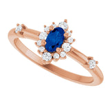 14K Gold Oval Natural Blue Sapphire Halo-Style Ring - Rose Gold - view 15