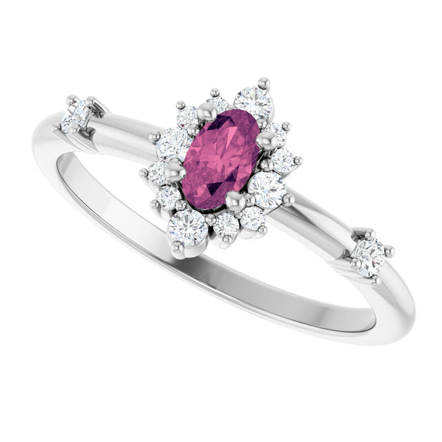 Platinum Oval Natural Pink Tourmaline Halo-Style Ring - view 15