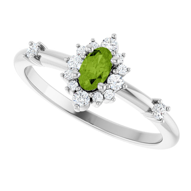 Platinum Oval Natural Peridot Halo-Style Ring - view 15