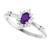 Platinum Oval Natural Amethyst Halo-Style Ring - view 15