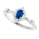 14K Gold Oval Natural Blue Sapphire Halo-Style Ring - White Gold - view 15