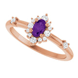 14K Gold Oval Natural Amethyst Halo-Style Ring - Rose Gold - view 15
