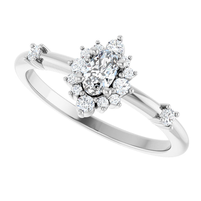 14K Gold Oval Natural White Sapphire Halo-Style Ring - White Gold - view 15