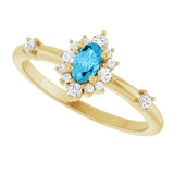 14K Gold Oval Natural Aquamarine Halo-Style Ring - Yellow Gold - view 15