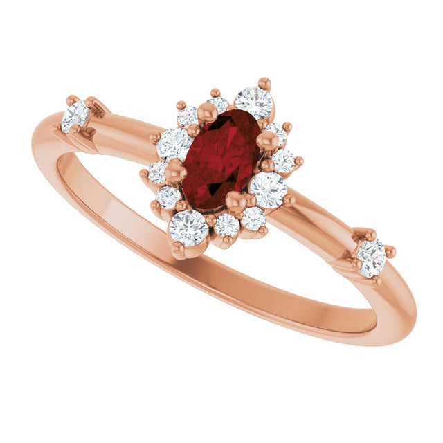 14K Gold Oval Natural Mozambique Garnet Halo-Style Ring - Rose Gold - view 15