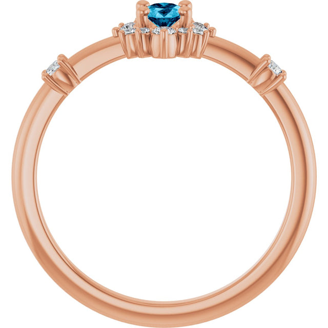14K Gold Oval Natural Aquamarine Halo-Style Ring - Rose Gold - view 12