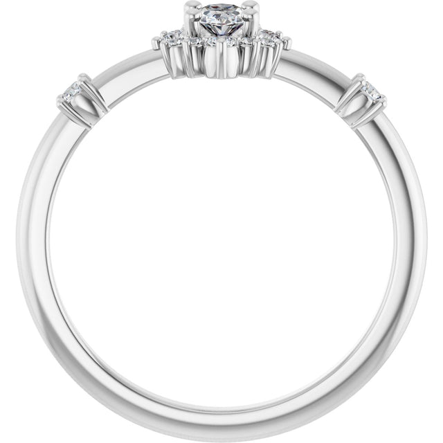 14K Gold Oval Natural White Sapphire Halo-Style Ring - White Gold - view 12