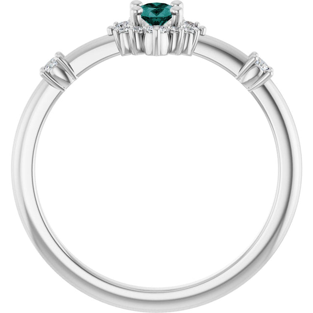 14K Gold Oval Lab-Grown Alexandrite Halo-Style Ring - White Gold - view 12