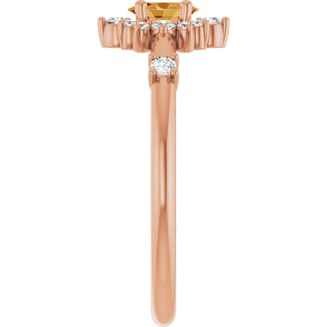 14K Gold Oval Natural Citrine Halo-Style Ring - Rose Gold - view 14