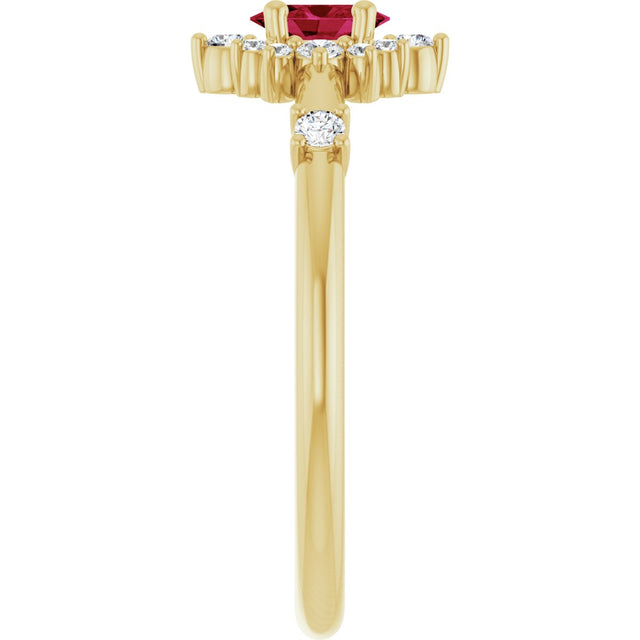 14K Gold Oval Lab-Grown Ruby Halo-Style Ring - Yellow Gold - view 14