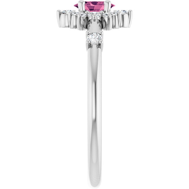 14K Gold Oval Natural Pink Tourmaline Halo-Style Ring - White Gold - view 14