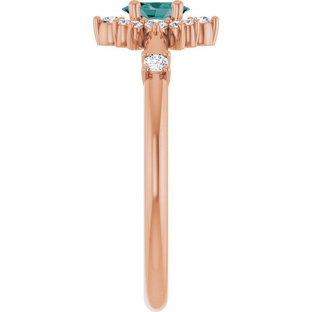 14K Gold Oval Lab-Grown Alexandrite Halo-Style Ring - Rose Gold - view 14