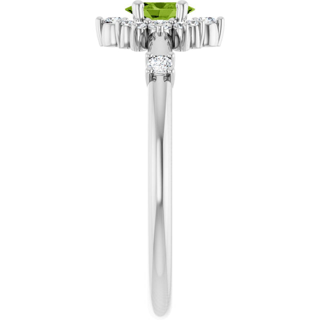 Platinum Oval Natural Peridot Halo-Style Ring - view 14